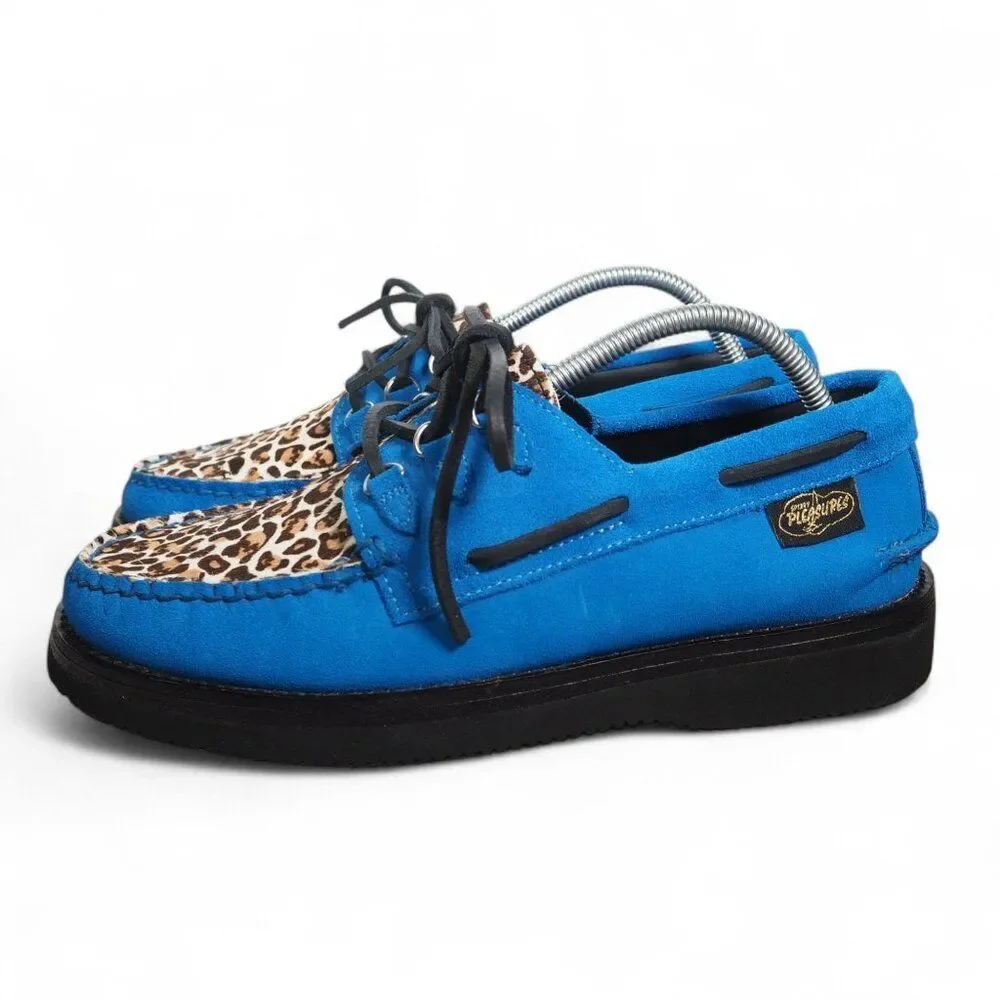 Sperry x Pleasures A/O 3-Eye Blue Suede Leopard Fur Boat Shoes STS24914 Men's‎ 9